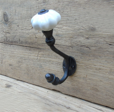 Cast Iron Double Metal Wall Hook with White Ceramic end