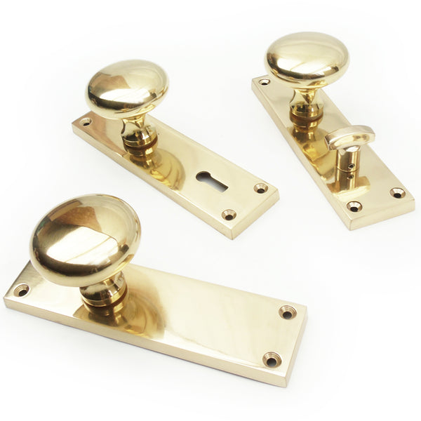 New York Solid Polished Brass Round Knob Door Handles on Backplate