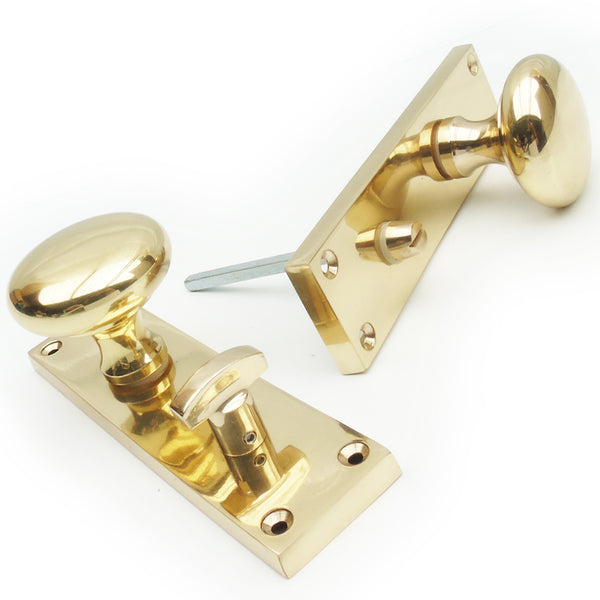 New York Solid Polished Brass Round Knob Door Handles on Backplate