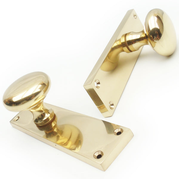 New York Solid Polished Brass Round Knob Door Handles on Backplate