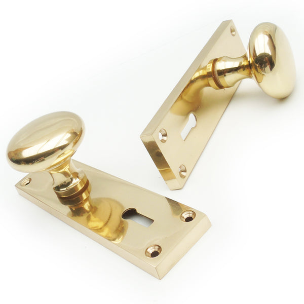 New York Solid Polished Brass Round Knob Door Handles on Backplate