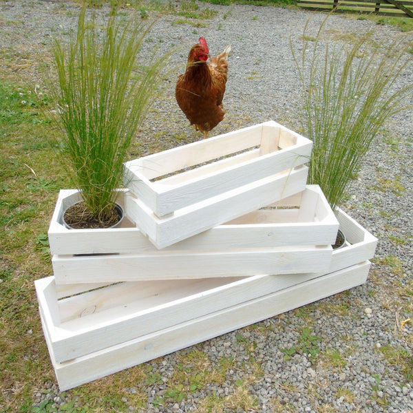 White Vintage Fruit Crate Style Narrow Garden Trough Planters Boxes