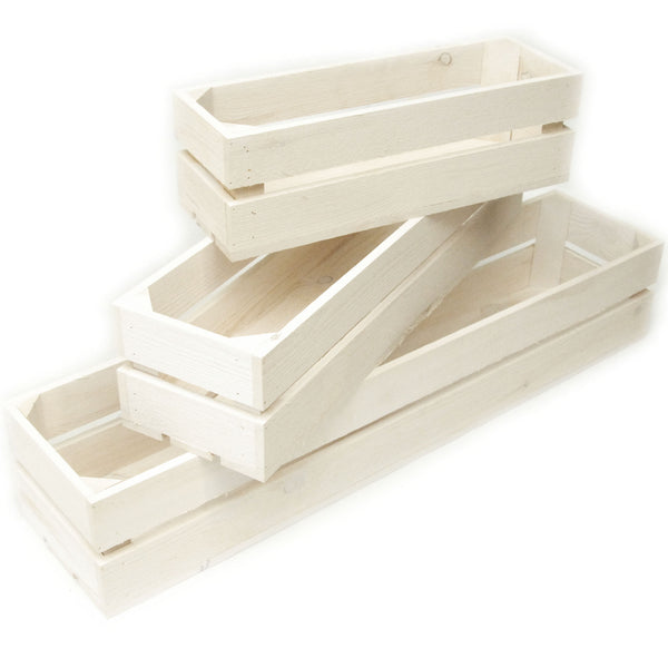 White Vintage Fruit Crate Style Narrow Garden Trough Planters Boxes