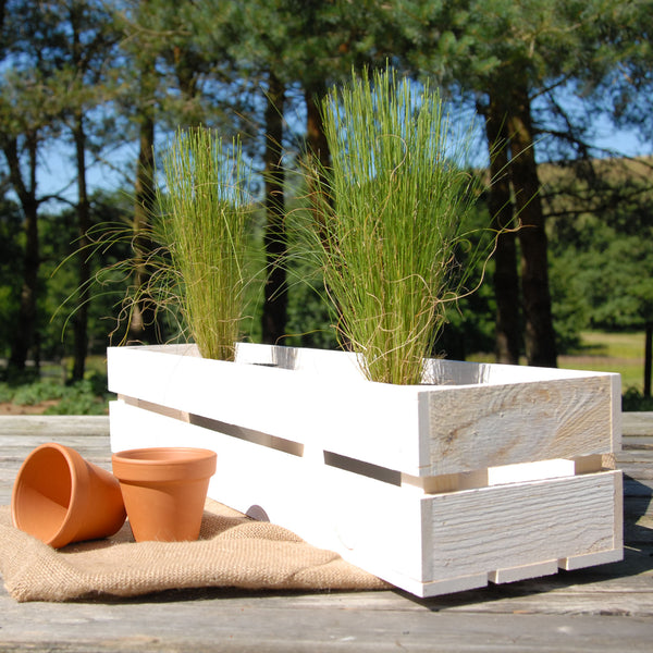 White Vintage Fruit Crate Style Narrow Garden Trough Planters Boxes