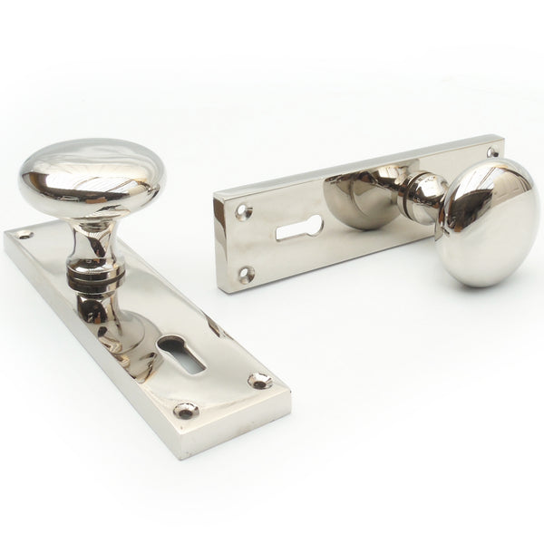 New York Polished Nickel Chrome Round Knobs Door Handles on Backplate