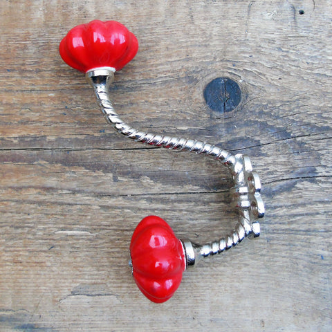 Nickel Chrome Metal Double Hook with Red Ceramic ends