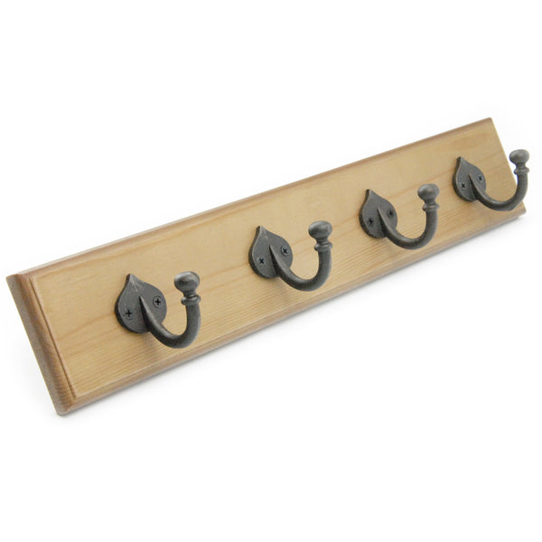 Vintage Style Light Oak Coat Rack with 4 Cast Iron Spearhead Hooks