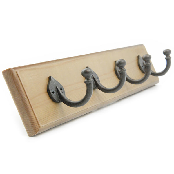 Vintage Style Light Oak Coat Rack with 4 Cast Iron Spearhead Hooks