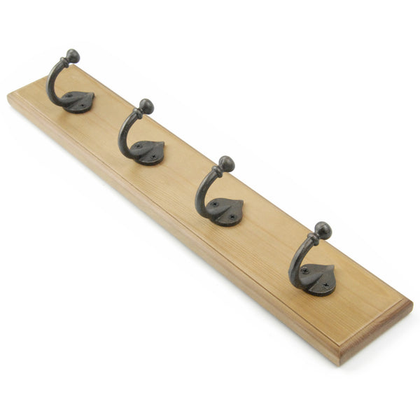 Vintage Style Light Oak Coat Rack with 4 Cast Iron Spearhead Hooks