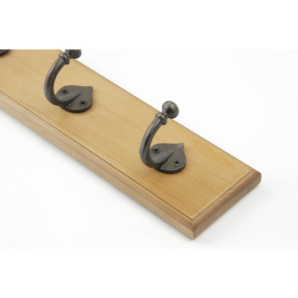 Vintage Style Light Oak Coat Rack with 4 Cast Iron Spearhead Hooks