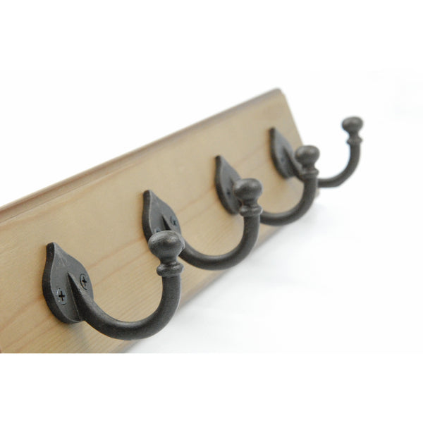 Vintage Style Light Oak Coat Rack with 4 Cast Iron Spearhead Hooks