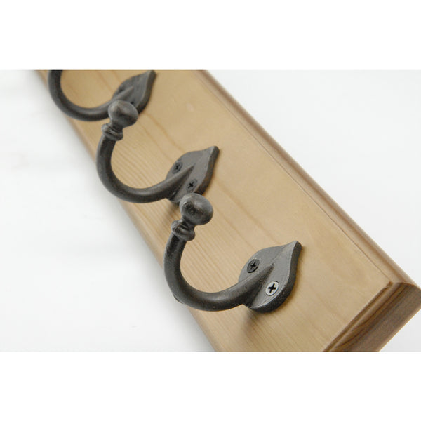 Vintage Style Light Oak Coat Rack with 4 Cast Iron Spearhead Hooks