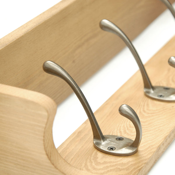 Medium Oak Coat Rack with Shelf & Pewter Hooks