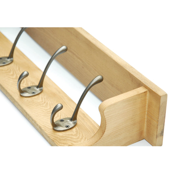 Medium Oak Coat Rack with Shelf & Pewter Hooks