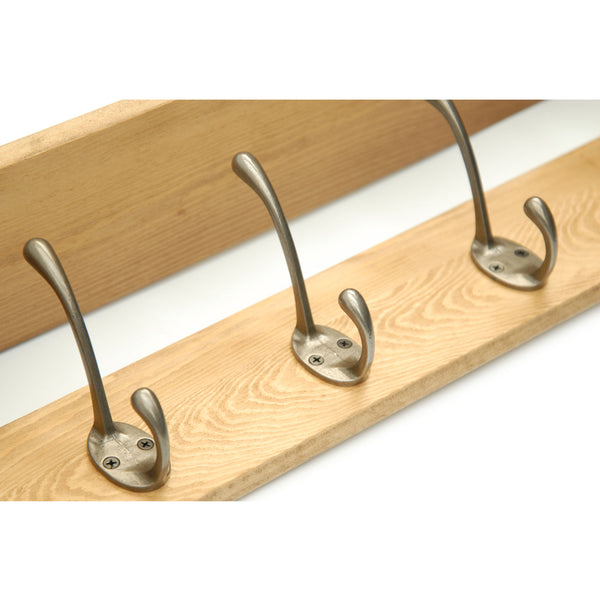 Medium Oak Coat Rack with Shelf & Pewter Hooks