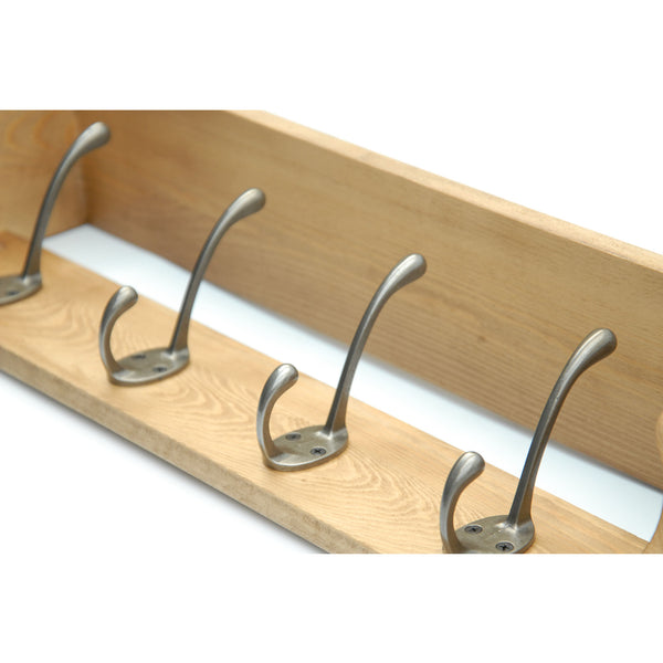 Medium Oak Coat Rack with Shelf & Pewter Hooks