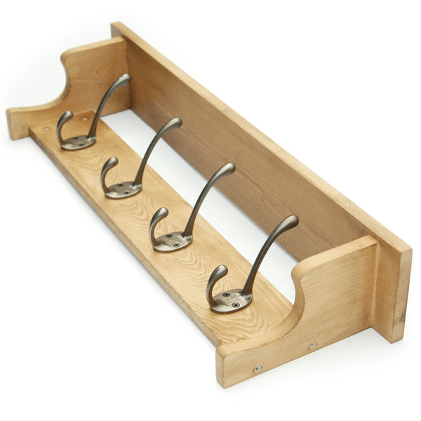 Medium Oak Coat Rack with Shelf & Pewter Hooks