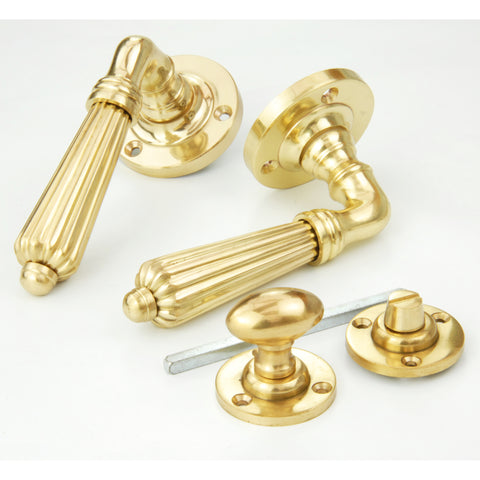 Regency Reeded Lever Door Handles & Bathroom Thumb Turn Polished Brass