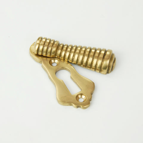 Reeded Regency Escutcheon Door Lock Keyhole Cover - Polished Brass