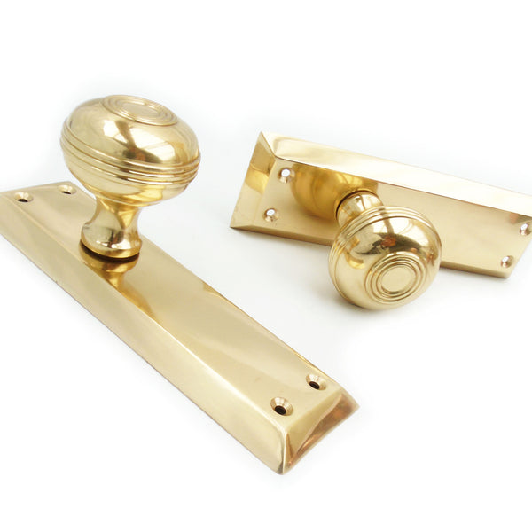 Bellport Solid Brass Round Knob Door Handles on Long Backplate