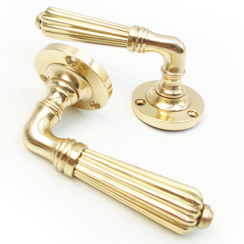 Regency Style Reeded Lever Door Handles - Polished Brass