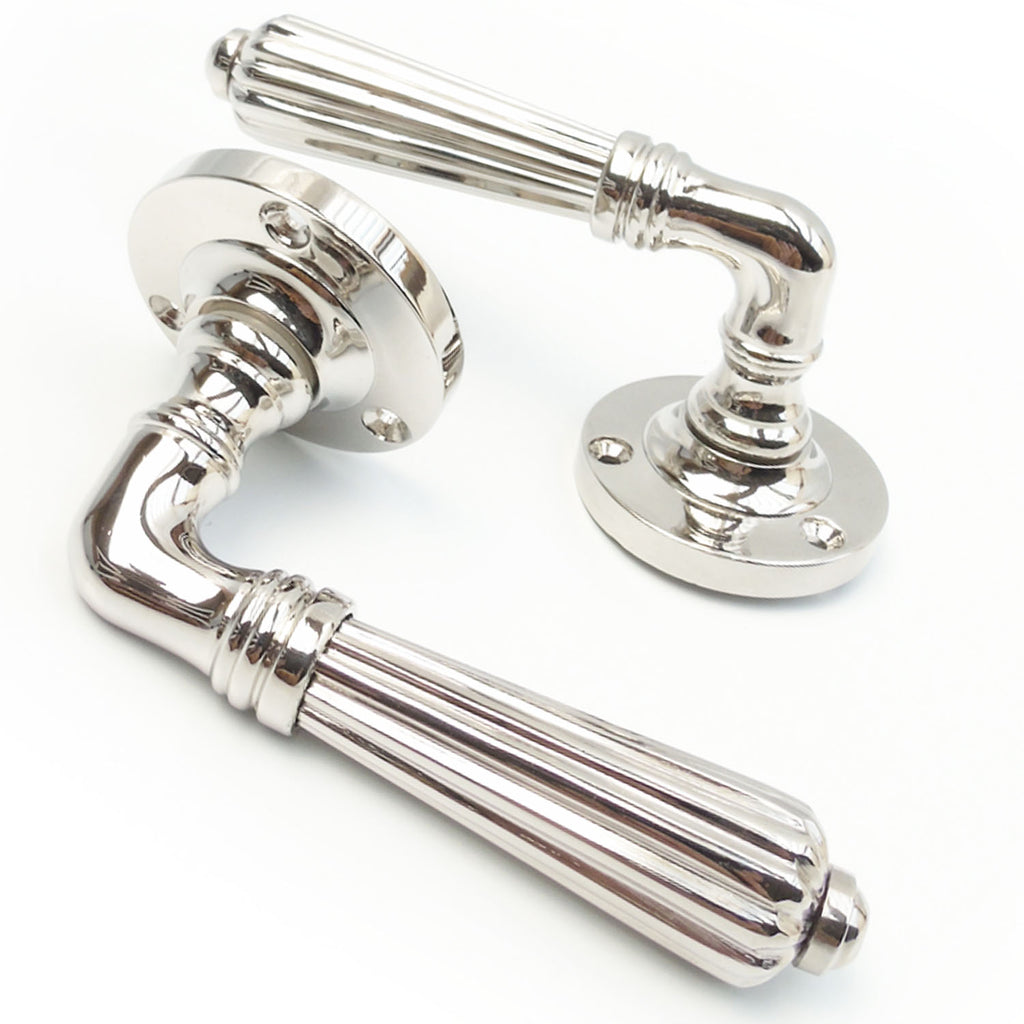Vintage Regency Style Reeded Lever Door Handles Polished Nickel