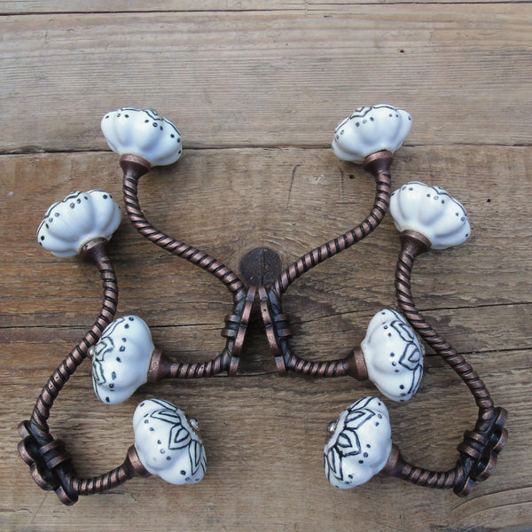 Set of 4 - Vintage Antique Copper Painted Cast Iron Double Wall Hooks