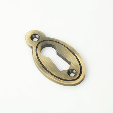 Oval Regency Escutcheon Door Lock Keyhole Cover - Satin Antique Brass