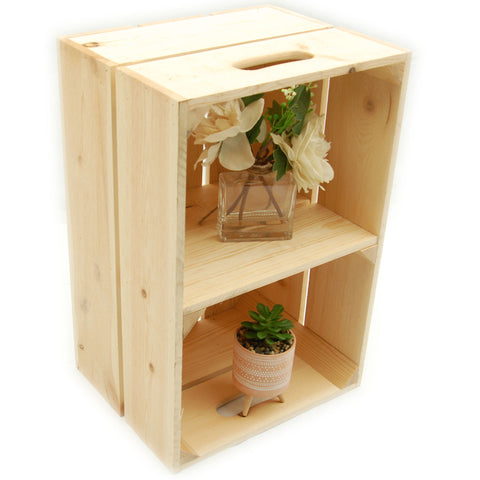 A Vintage Style Rustic Wooden Apple Fruit Crate Bushel Box with Shelf