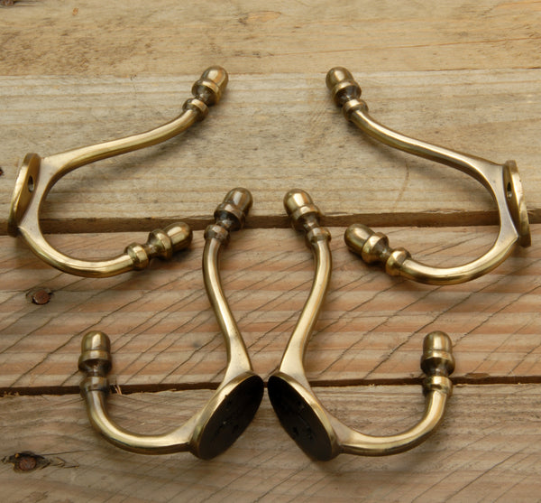 Vintage Style Solid Antique Brass Acorn Double Wall Coat Rack Hooks