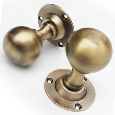 Vintage Period Style Round Ball Antique Solid Brass Door Knobs Handles Pair