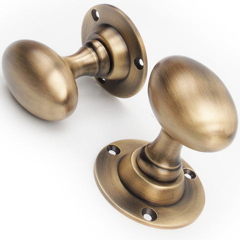 Vintage Period Style Oval Solid Antique Brass Door Knobs Handles Pair