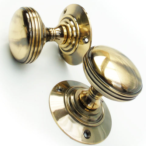 Vintage Antique Period Style Solid Brass Reeded Door Knobs Handles