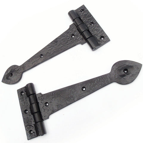 A pair of Vintage Antique Style Black Hammered Cast Iron Hinges 9.5" 240mm