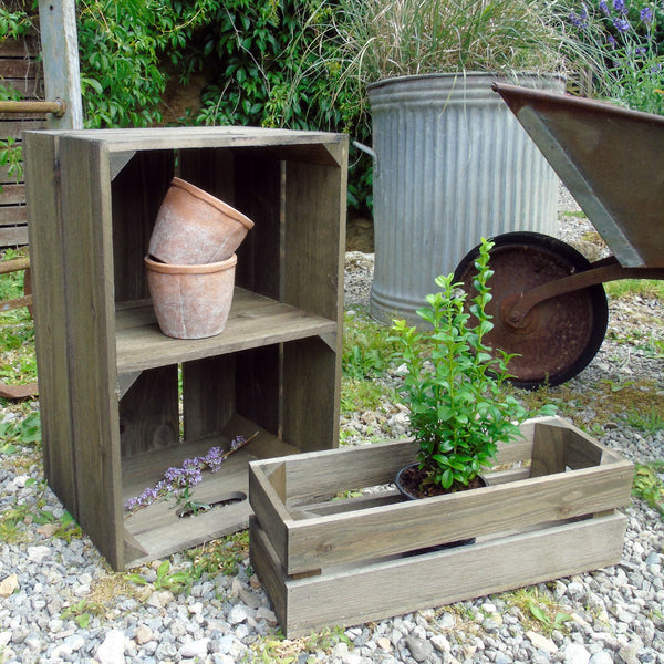 Set of 2 Vintage Fruit Crate Bushel Box Style Garden Planter & Trough