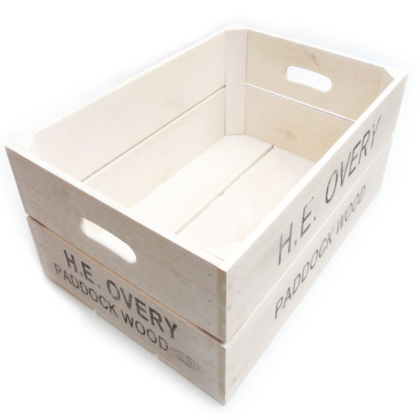 A White Wash Vintage Style Rustic Wooden Apple Fruit Crate Bushel Box Storage