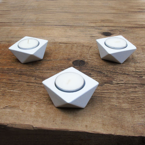 Geometric Style White Metal Tea lights Candle Holders Lantern Set of 3