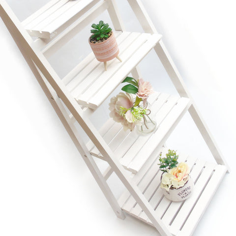 White Wooden Plant Stand Flower Ladder Shelves Planter Storage Rack