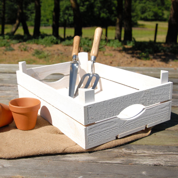 White Wooden Garden Potting Shed Planting Tray Crate Trug Storage