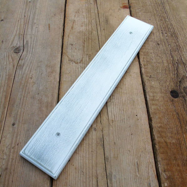 A Distressed White Wooden Wall Mounted Coat Rack Plaque (no hooks)