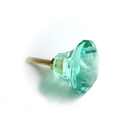 Glass Faceted knob - Light Vintage Green