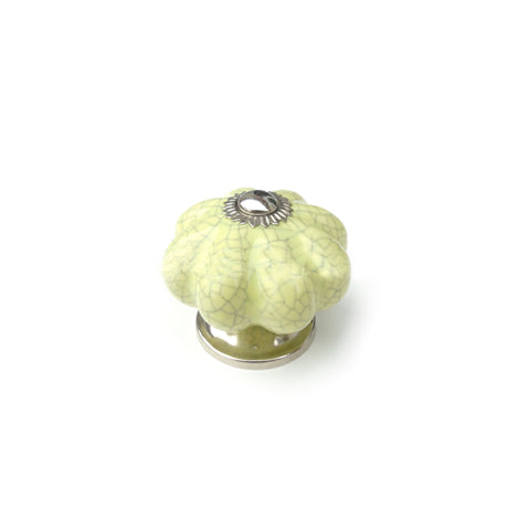 Light Green Crackle Ceramic knob -  Pumpkin shape