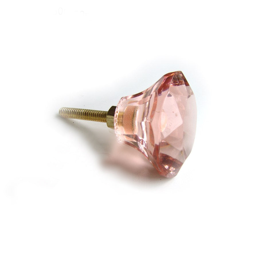 Glass Faceted Cabinet Door / Drawer Knob  - Pink