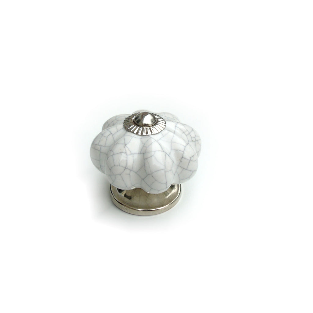 White Crackle Ceramic knob -  Pumpkin shape